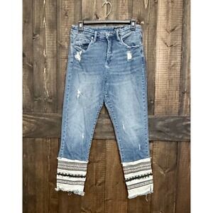 Blank NYC High Rise Tapered Miss Molly Jeans Embellished Hem Size 30 boho hippie